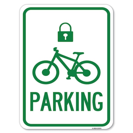 Signmission Parking With Cycle and LockHeavy-Gauge Aluminum Rust Proof Parking Sign, 18" x 24", A-1824-23476 A-1824-23476